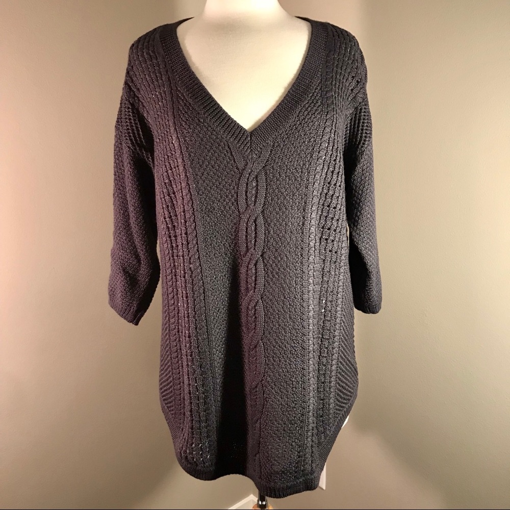 Torrid Gray Wool-Blend V-Neck Tunic Sweater